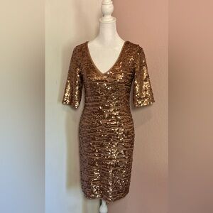 BCBGMaxAzria Maura Rose Gold Sequin Dress